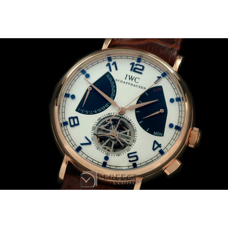 IW00313 Retrogating Date/Reserve Tourbillon RG/LE Wht Asian 2813