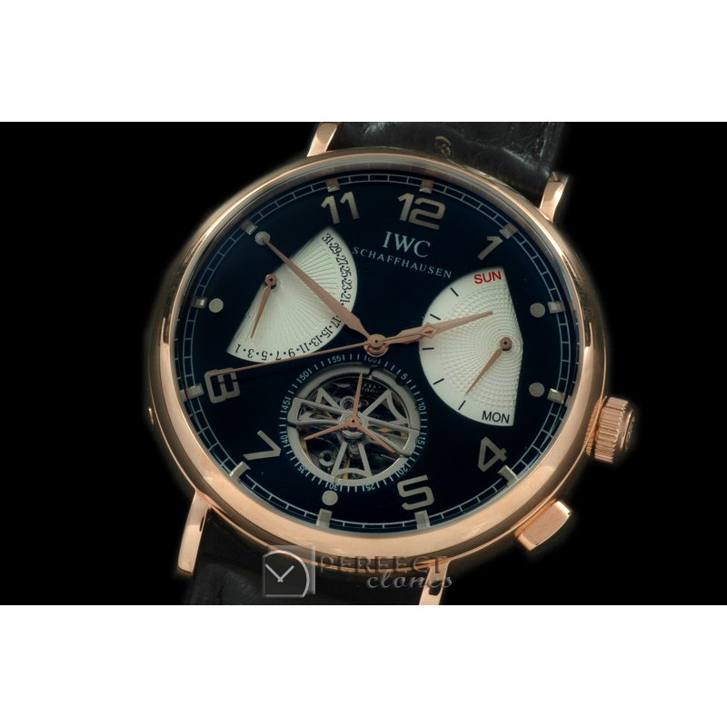 IW00314 Retrogating Date/Reserve Tourbillon RG/LE Blk Asian 2813