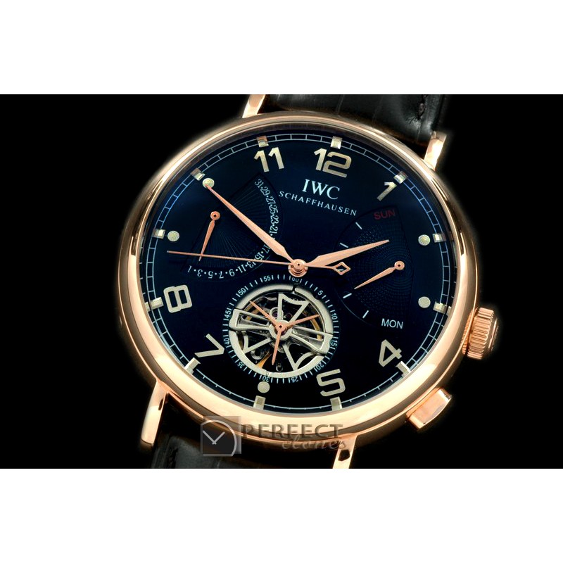 IW00312 Retrogating Date/Reserve Tourbillon RG/LE Blk Asian 2813