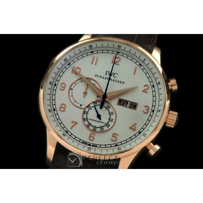 IWPG10157L Portuguese Chrono Day/Date RG/LE White/Gold Jap OS20