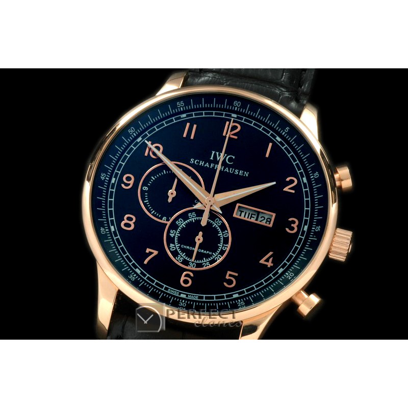 IWPG10158L Portuguese Chrono Day/Date RG/LE Black Jap OS20