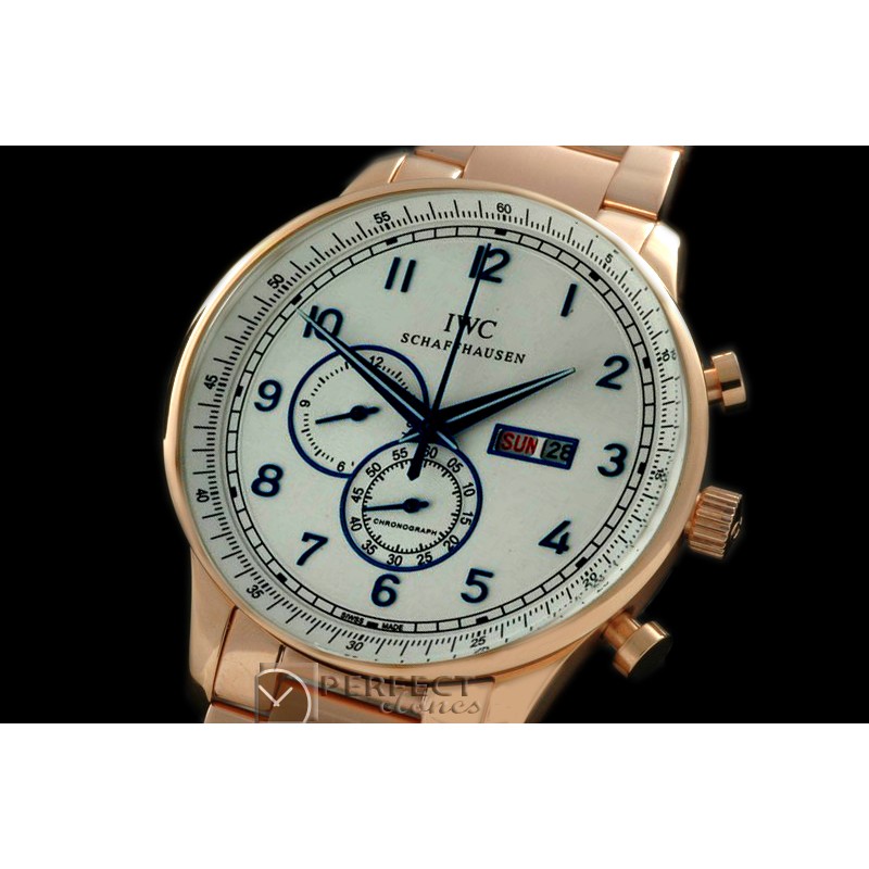 IWPG10156S Portuguese Chrono Day/Date RG/RG White/Blue Jap OS20