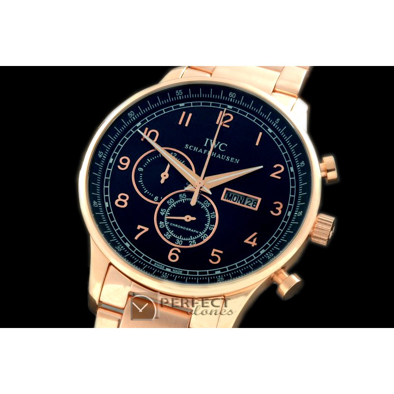 IWPG10158S Portuguese Chrono Day/Date RG/RG Black Jap OS20