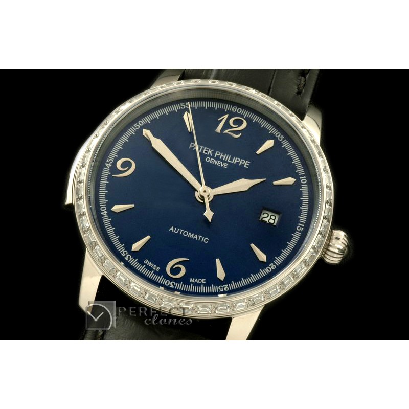 PP00702D2 Calastrava Automatic SS/LE Black Num Asian 2824