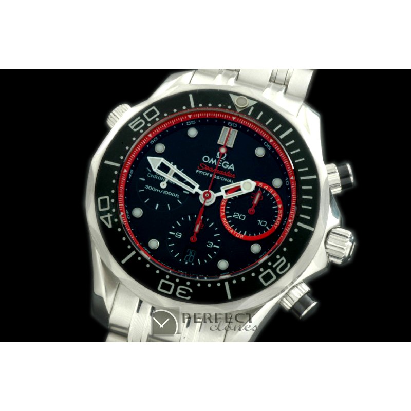 OM300M-403 Seamaster Pro 300M Chrono SS/SS Blk/Red A-7753