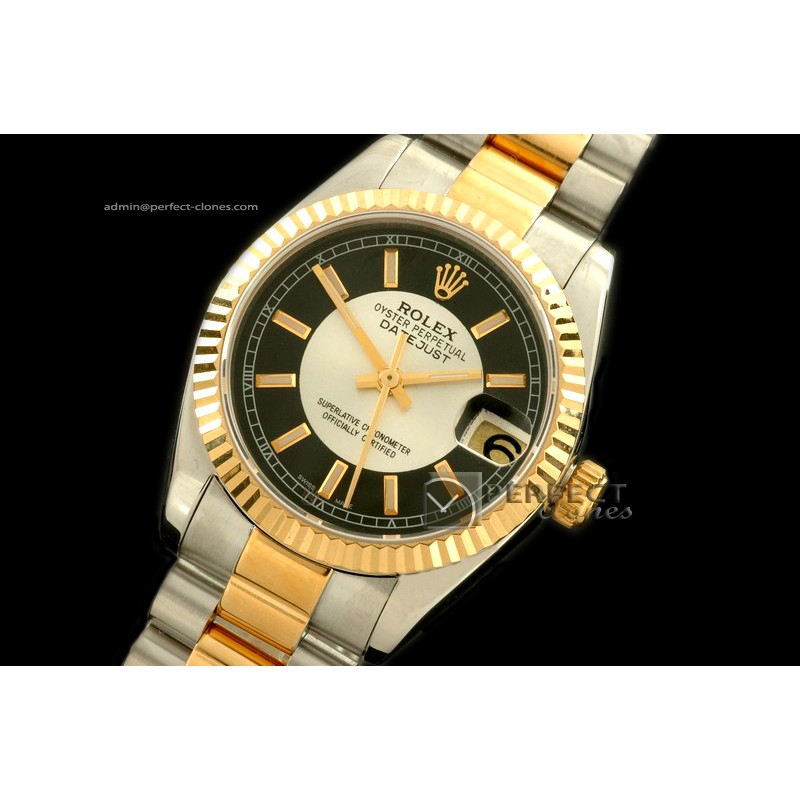 RDJmT10132 SS/YG Pres Black/Silver Sticks Swiss Eta 2836-2