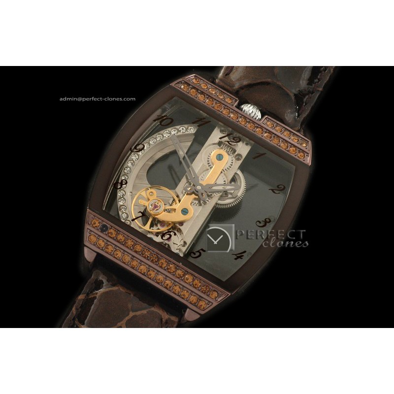 COGB10014 Golden Bridge PVD Brn/Diam/LE Asian Auto 2813 Skeleton