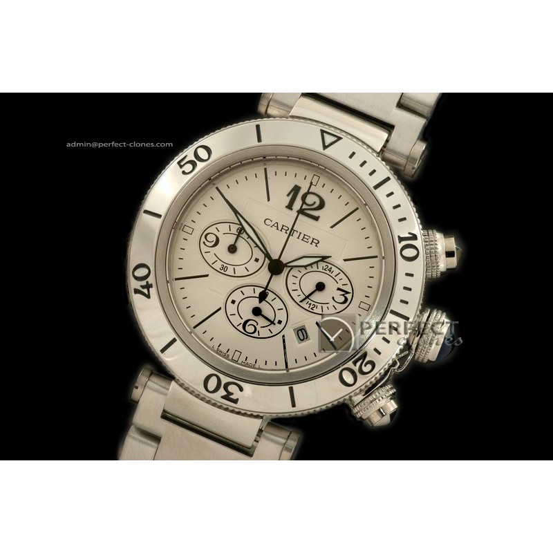 CARPS01104 Pasha Seatimer Chrono SS/SS White Jap Quartz Chrono