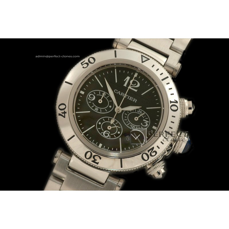 CARPS01103 Pasha Seatimer Chrono SS/SS Black Jap Quartz Chrono