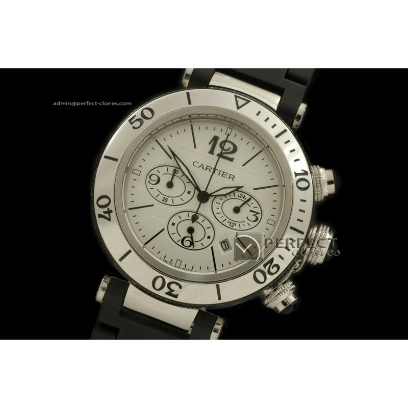 CARPS01102 Pasha Seatimer Chrono SS/RU White Jap Quartz Chrono
