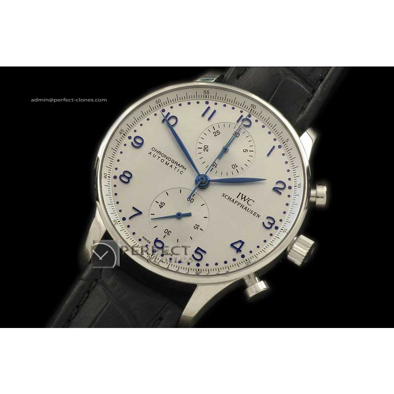 IWPG10002 Portuguese Chrono SS/LE Wht/Blue A-7750 New Improved
