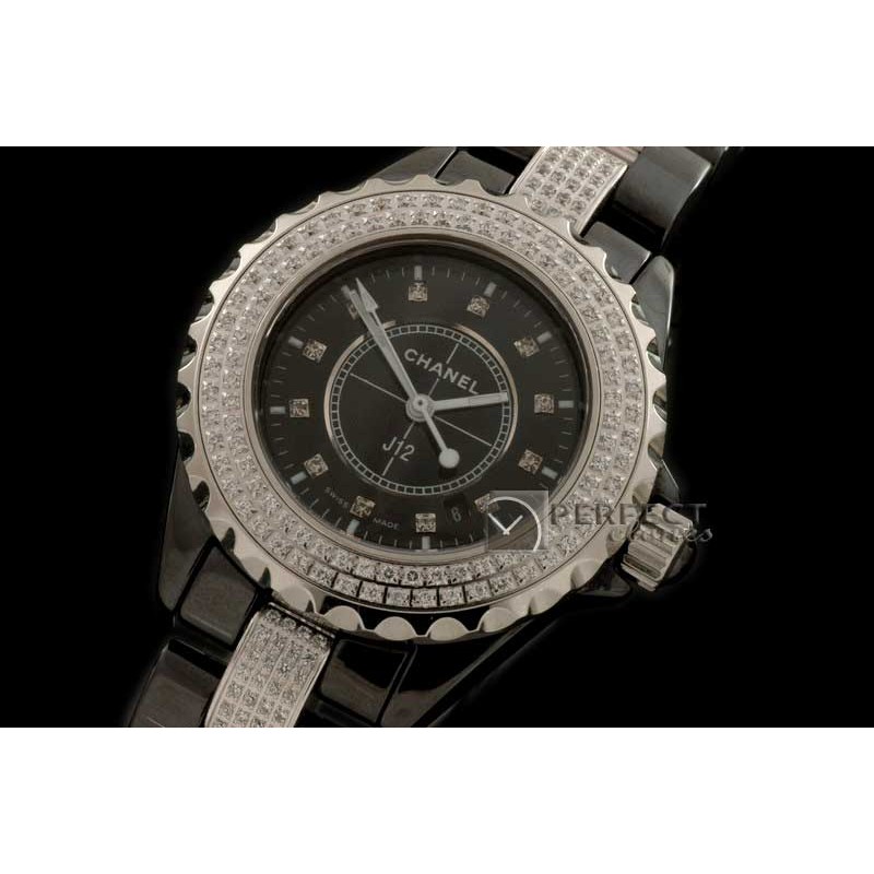 CHA10042 J12 Black Ceramic Diamonds Ladies Japanese Quartz