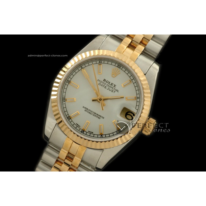 RDJmT10021 SS/YG Jubilee Pearl White Sticks Swiss Eta 2836-2