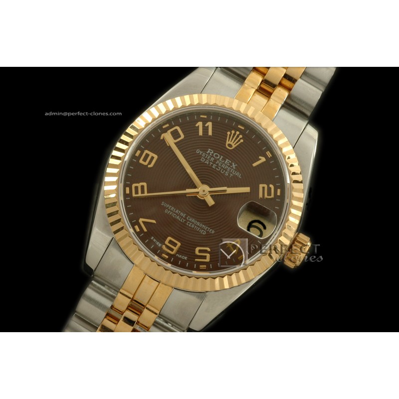 RDJmT10046 SS/YG Jubilee Sunray Brown Numeral Swiss Eta 2836-2