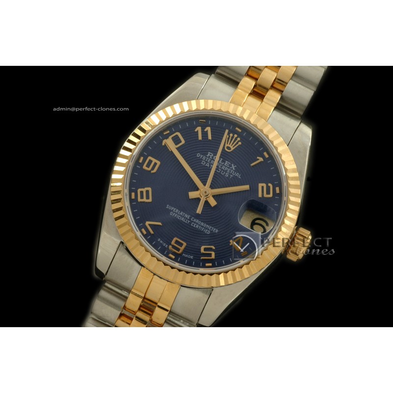 RDJmT10045 SS/YG Jubilee Sunray Blue Numeral Swiss Eta 2836-2