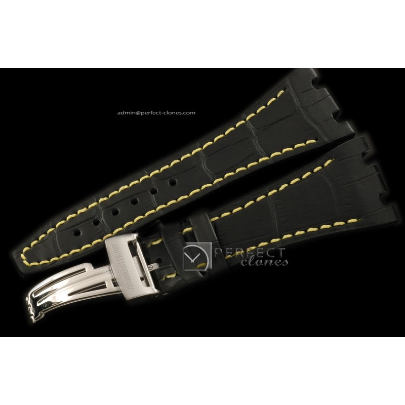 APA10008 Black Leather Yellow Stitch Strap c/w Clasp