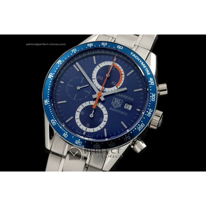 TG01051 Brad Pitt Special Ed Carrera Chrono SS Blue Swiss 7752