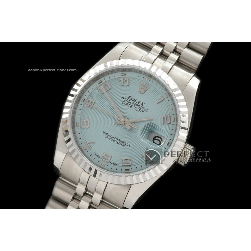 RDJmS1005SS Jubilee Sunray Ice Blue Numeral Swiss Eta 2836