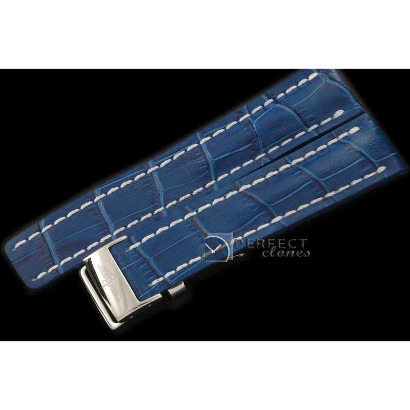 BLA10105A Leather strap Blue W/Deployant - For 42 - 45mm watches