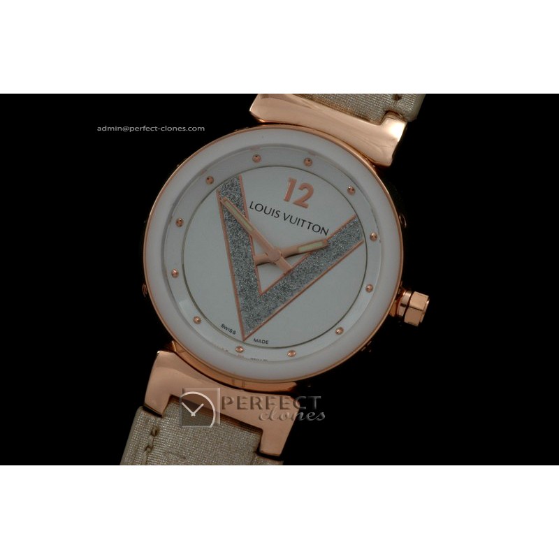 LVLV10032 Ladies Tambour V RGLE White Ceramic Bez Jap Quartz