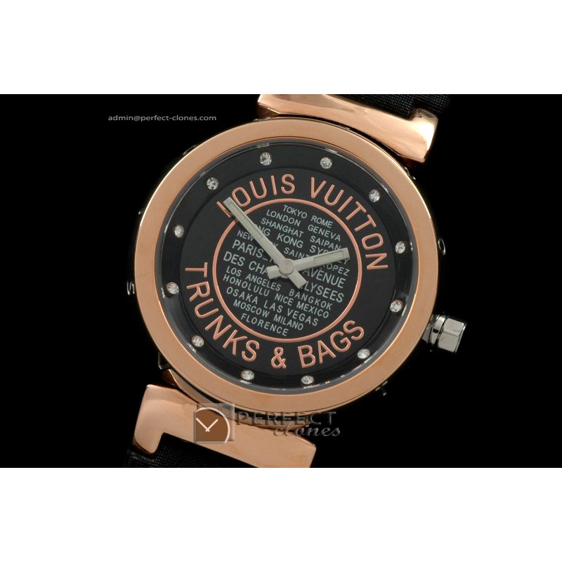 LVLTB10016 Ladies Tambour T/B RGLE Black R-Gold Bez Jap Quartz