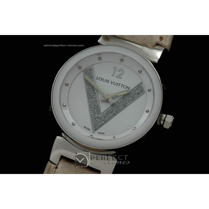 LVLV10012 Ladies Tambour V SSLE White Ceramic Bez Jap Quartz