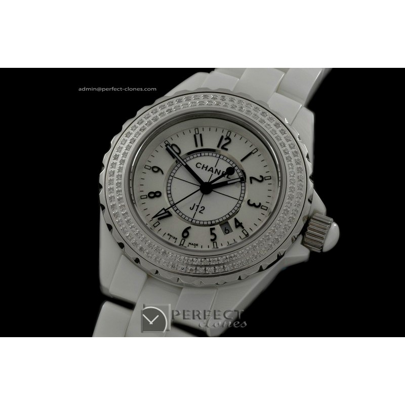 CHAA00103 Ladies J12 White Ceramic/Genuine Diamonds Swiss Quartz
