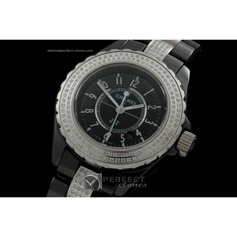CHAA00106 Ladies J12 Black Ceramic/Genuine Diamonds Swiss Quartz