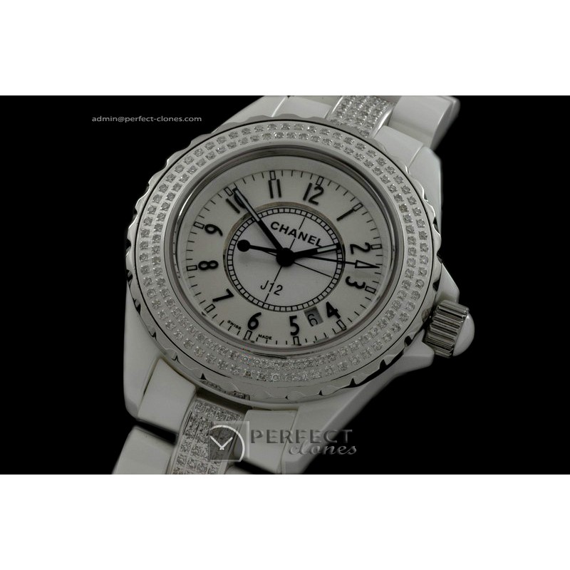 CHAA00105 Ladies J12 White Ceramic/Genuine Diamonds Swiss Quartz