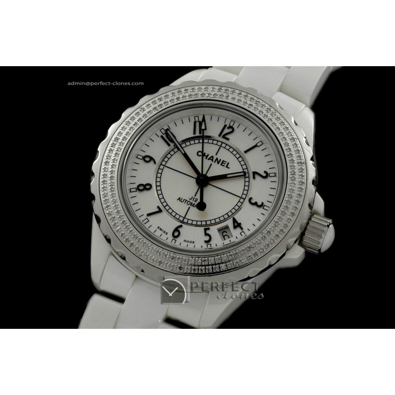 CHAA00113 Men J12 White Ceramic/Genuine Diamonds Swiss Eta 2824