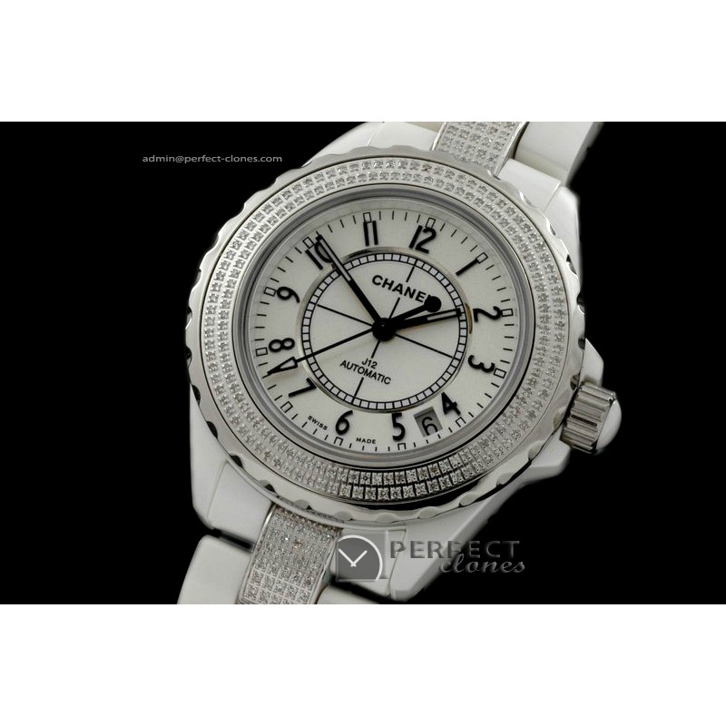 CHAA00115 Men J12 White Ceramic/Genuine Diamonds Swiss Eta 2824