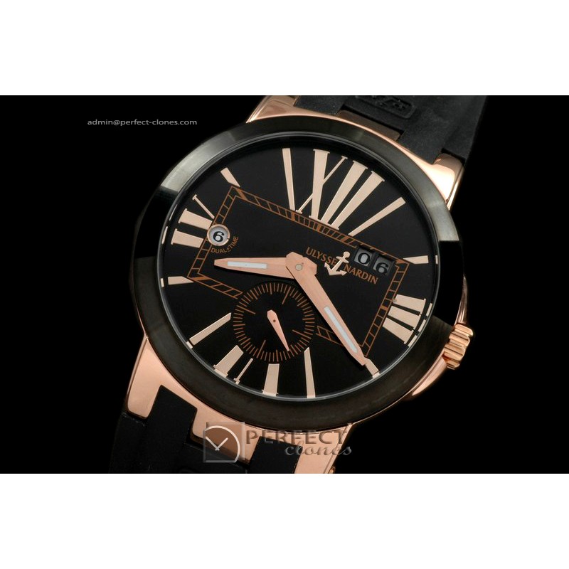 UNDT10002 Executive Dual Time RG/PVD/RU Blk Asian 2813 23J