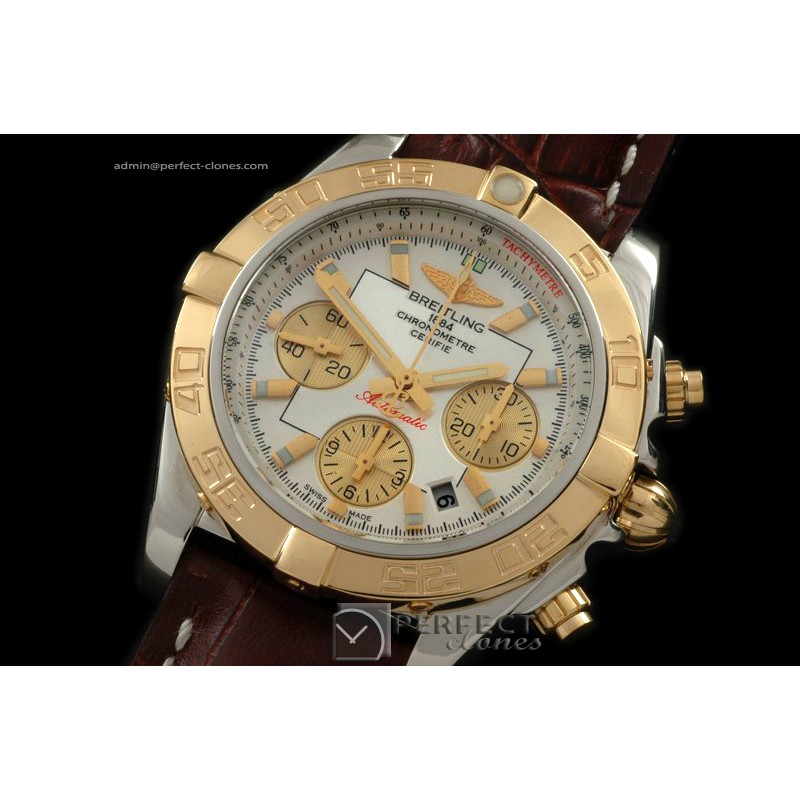 BLB01-10031L Chronomat B01 TT SS/YG/LE White Sticks A-7750