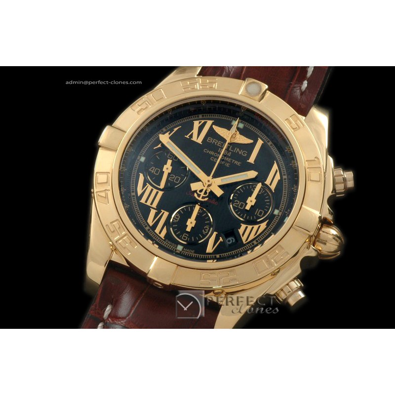 BLB01-10082L Chronomat B01 YG/LE Black Roman Sticks A-7750