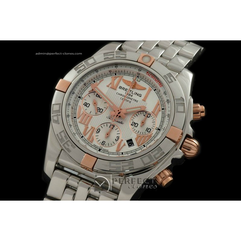 BLB01-02011 Chronomat B01 SS/RG/SS Wht Roman A-775 Ult V