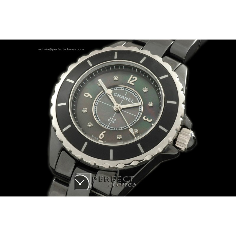 CHA0101J12 Ladies Black Ceramic MOP Black Diam Jap Quartz