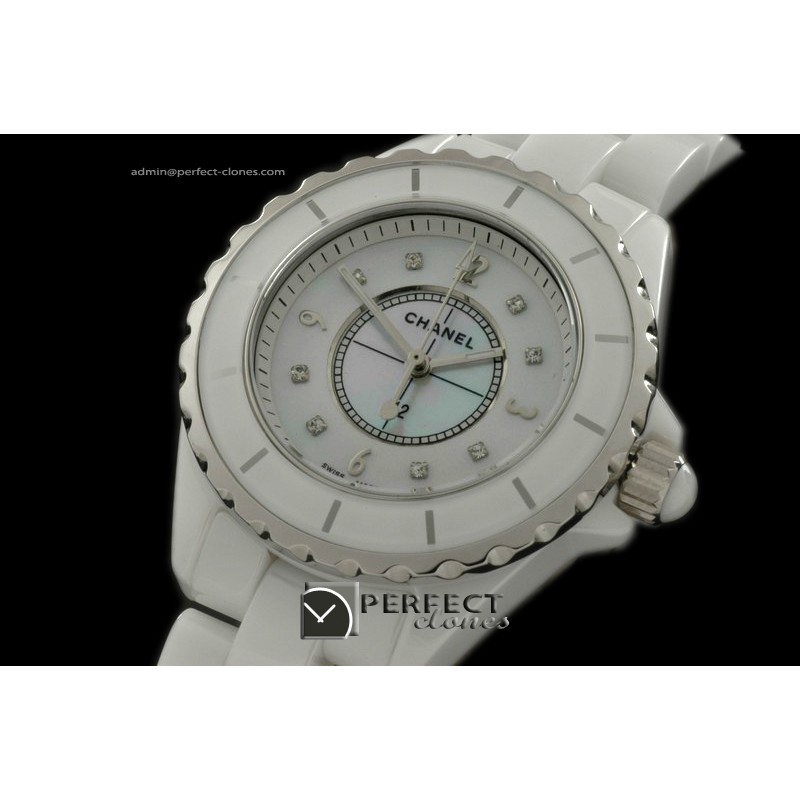 CHA01008 J12 Ladies White Ceramic MOP White Diam Jap Quartz
