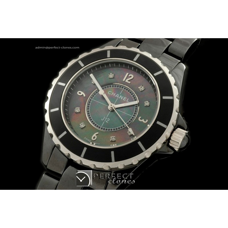 CHA01009 J12 Men Black Ceramic MOP Black Diam Jap Quartz