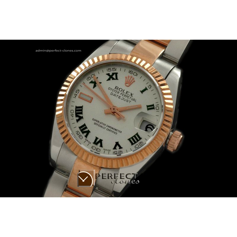 RDJmRT40068 SS/RG Oyster White/Green Roman Swiss Eta 2836-2