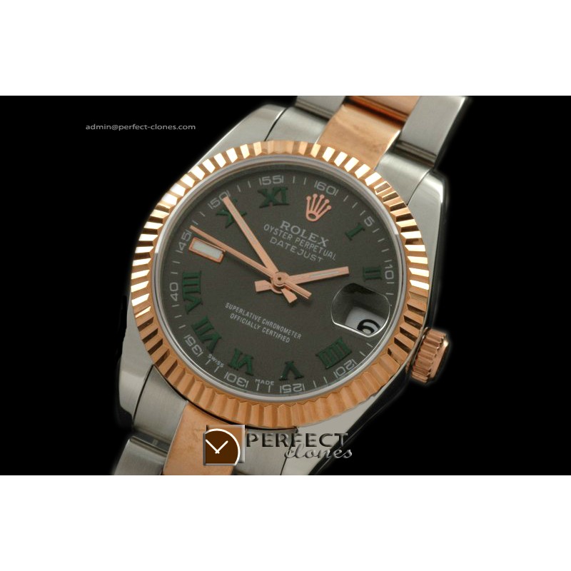 RDJmRT40069 SS/RG Oyster Black/Green Roman Swiss Eta 2836-2