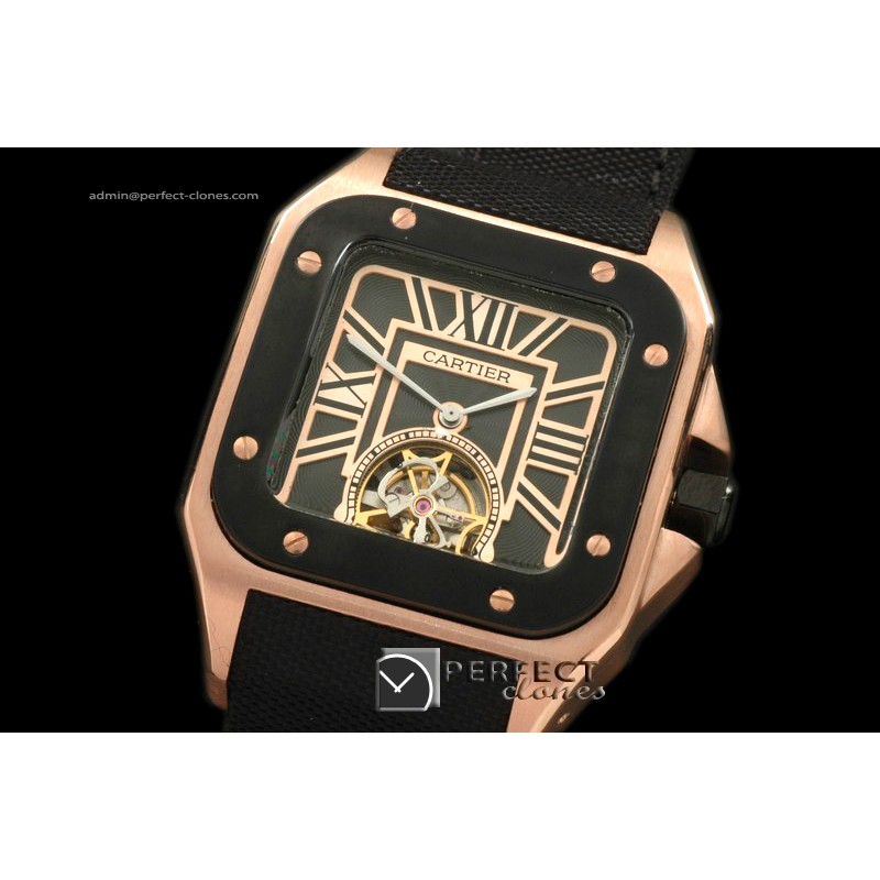 CARS10076 Santos 10Tourbillon RG/PVD/NY Black Asian 2813