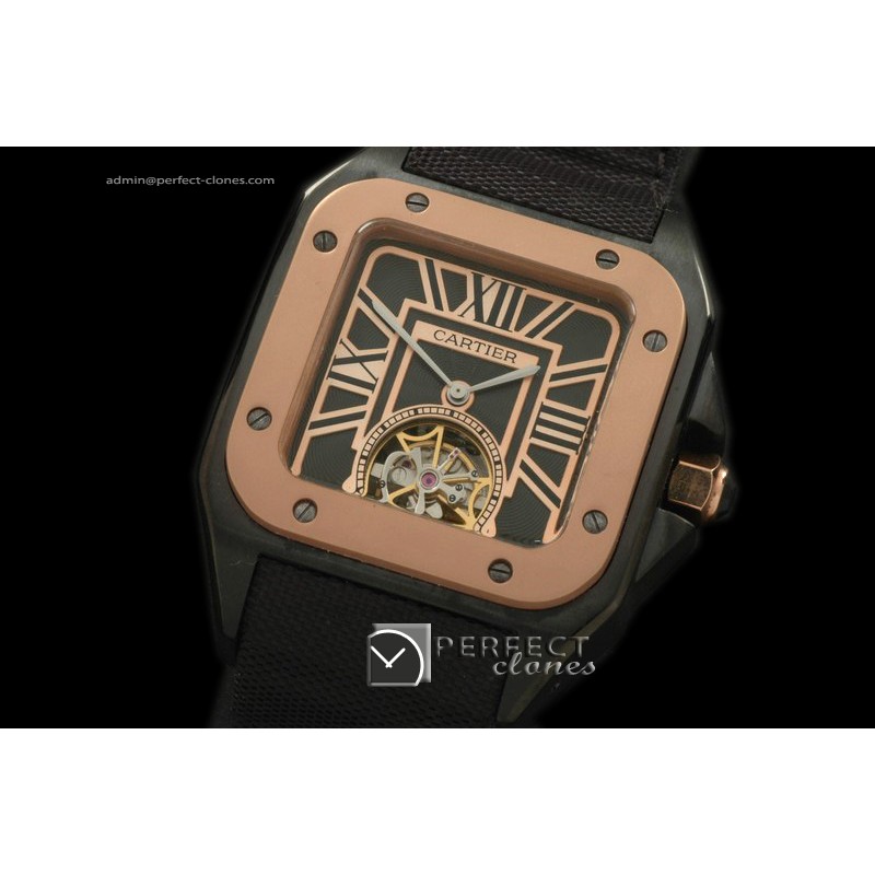 CARS10074 Santos 10Tourbillon PVD/RG/NY Black Asian 2813
