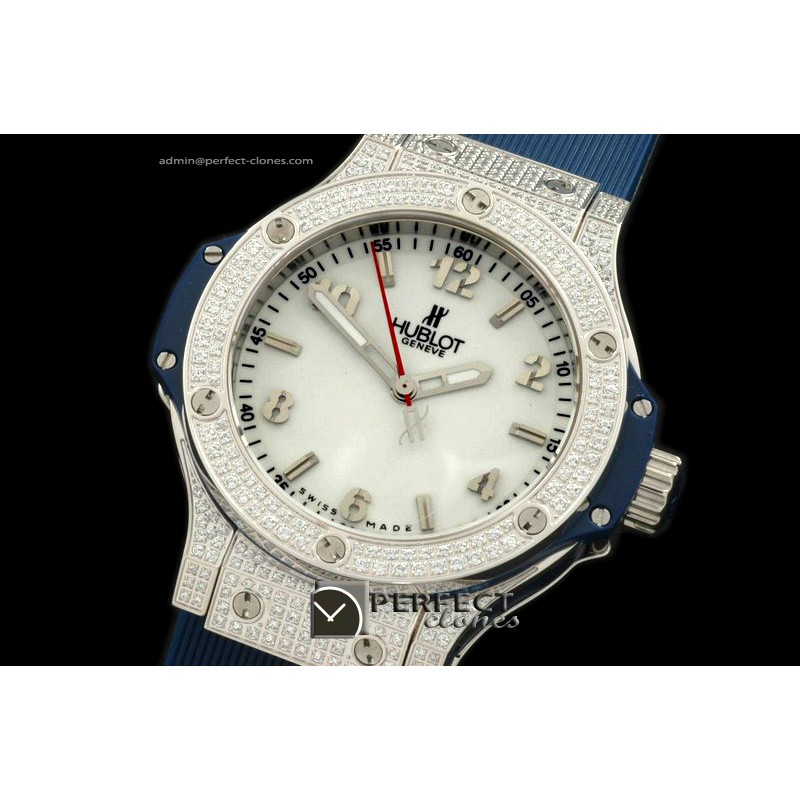HB38-01113 Big Bang 38mm SS/Diam/Ru Diam Bez White Swiss Qtz