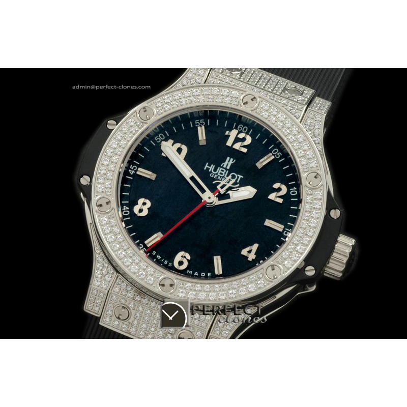 HB38-01121 Big Bang 38mm SS/Diam/Ru Diam Bez Black Swiss Qtz