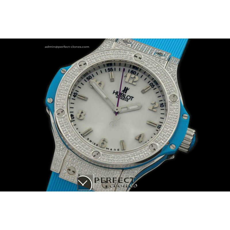 HB38-01114 Big Bang 38mm SS/Diam/Ru Diam Bez White Swiss Qtz