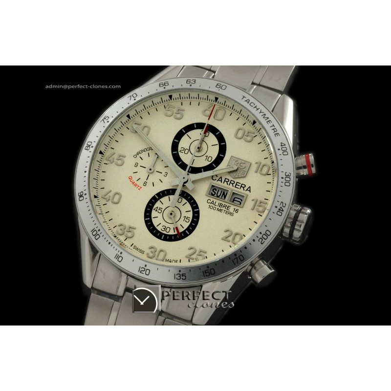 TGCA10102 Carrera 2008 Chrono SS White Jap Quartz Chrono