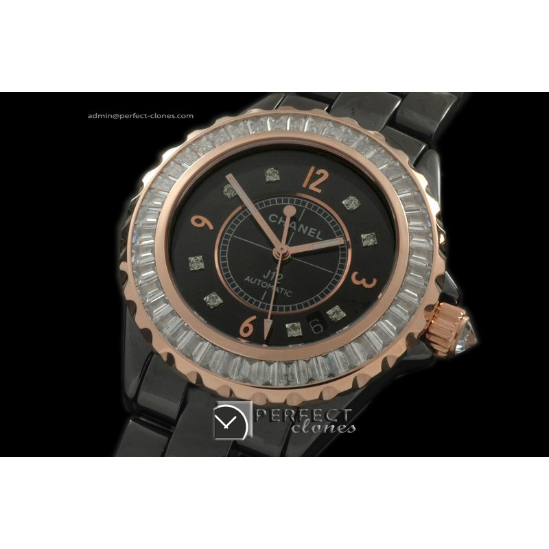 CHA00212 J12 TT RG/CER Black Diam Sq Bez Black Asian 2813 c/w bo