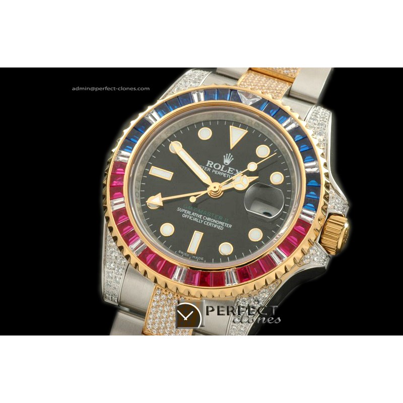 RLGT01016 YG/Diam Anni GMT SS/YG/Diam Black Swiss Eta 2836 GMT
