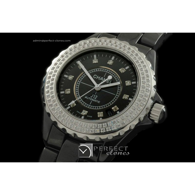 CHA01033 J12 Black Ceramic / Diamonds Men Asia Eta 2836-2