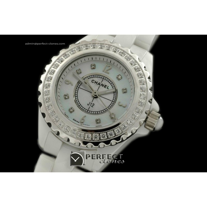 CHA-MI-1002 J12 Mini White Ceramic Diamonds Japanese Quartz/Boxs